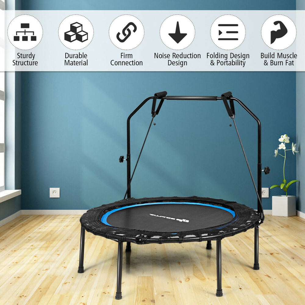 40-inch foldable fitness rebounder with resistance bands, sturdy steel structure, ideal for indoor and outdoor exercise.