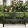 Front view of a patio garden bench with an adjustable center table, featuring a durable steel frame for outdoor comfort.