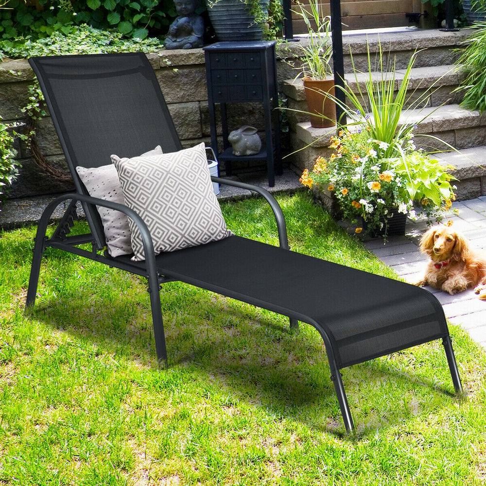 Adjustable Patio Chaise Folding Lounge Chair with Backrest-Black - Gallery View 1 of 12