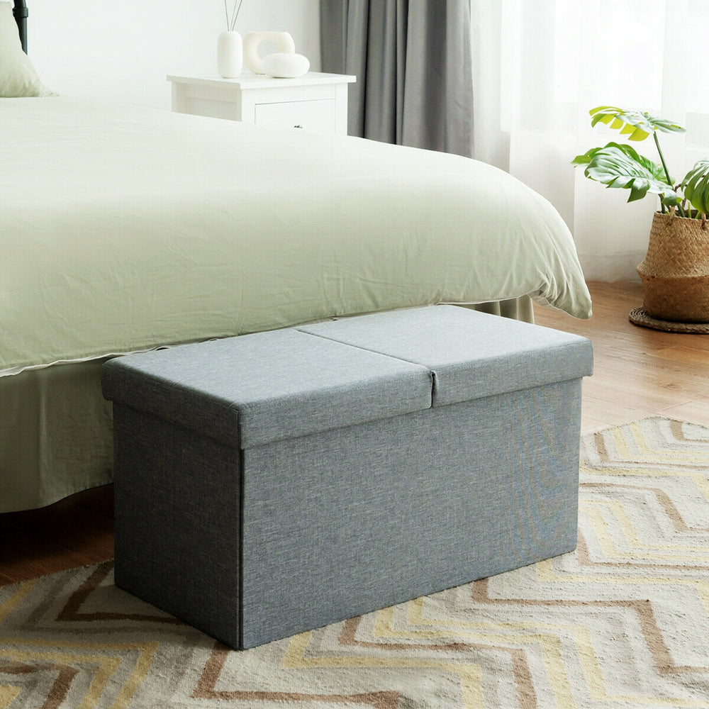 Light gray folding storage ottoman with lift top, sturdy MDF frame, and spacious interior for organizing clothes and.