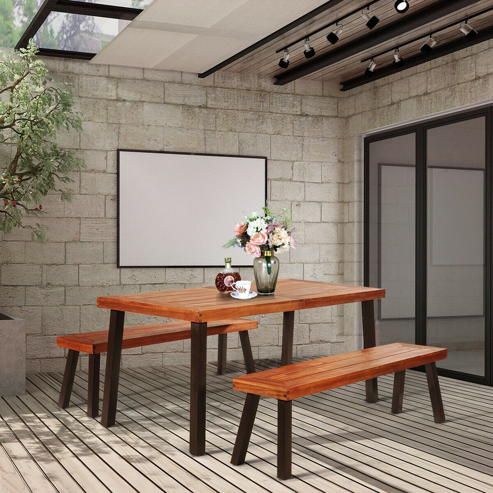 costway rectangular acacia wood rustic dining table 20948135 (benches sold seperately.)