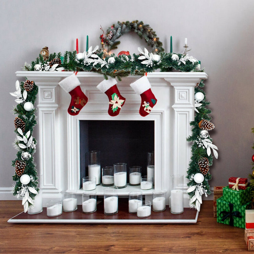 9 feet pre-lit artificial Christmas garland with 50 warm white LED lights, perfect for festive indoor decoration.