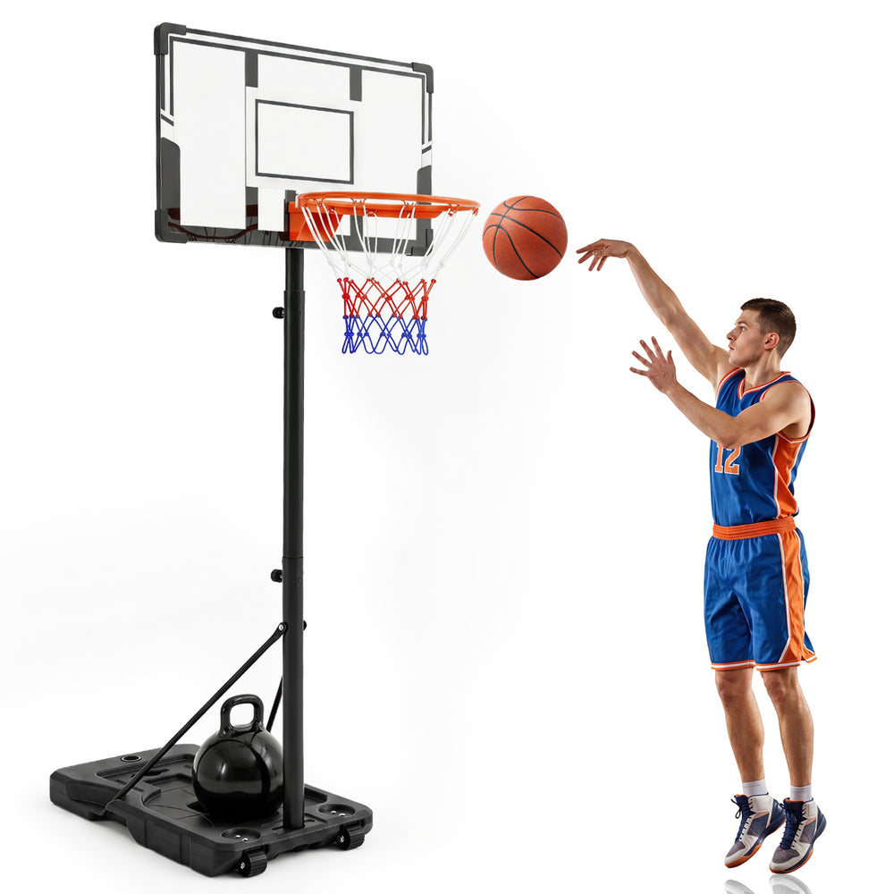 Adjustable 3.3-10 feet portable basketball hoop with shatterproof backboard, ideal for indoor and outdoor play.
