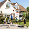 Portable basketball hoop with adjustable height from 3.3 to 10 feet, ideal for outdoor play in backyards or driveways.