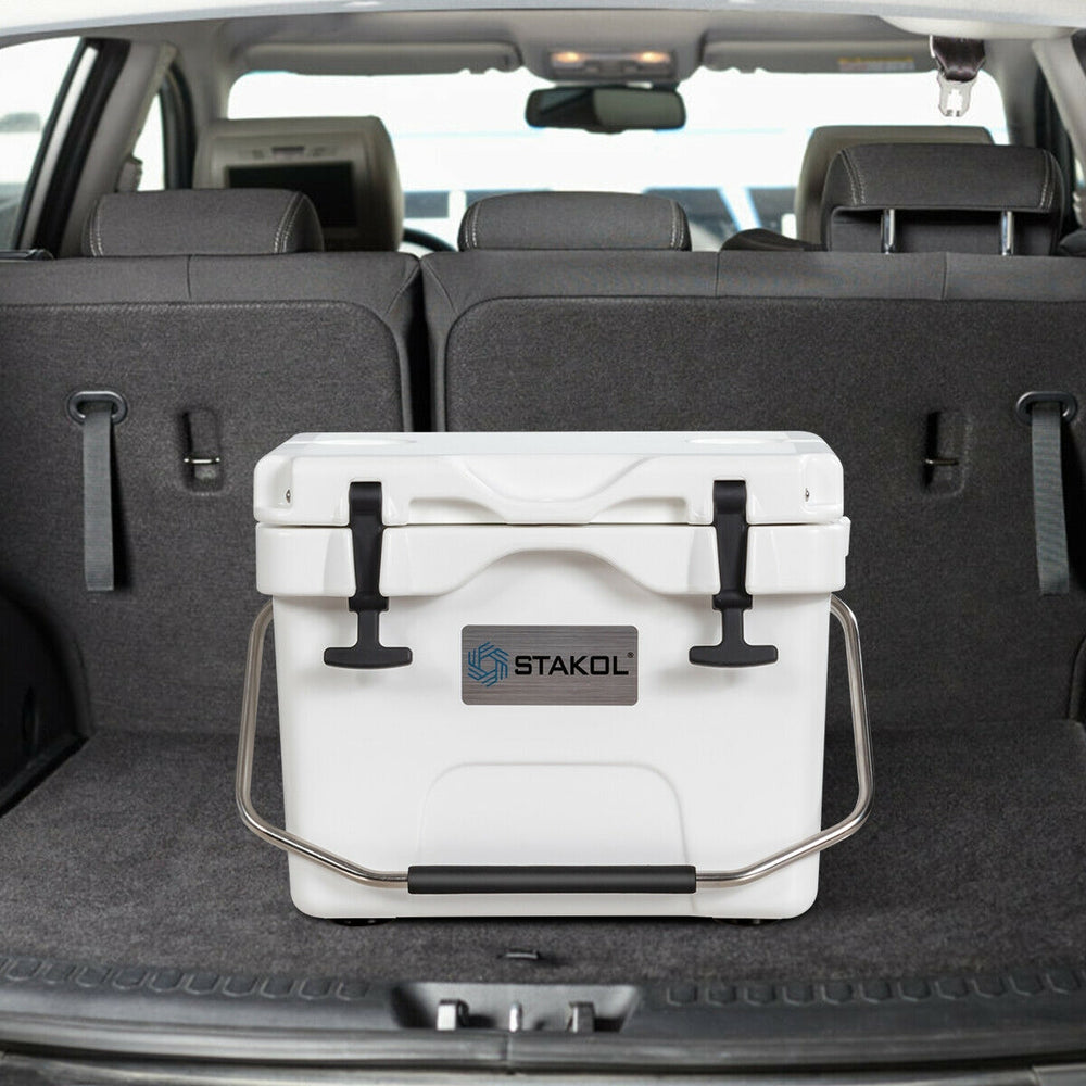 16 Quart 24-Can Capacity Portable Insulated Ice Cooler with 2 Cup Holders-White - Gallery View 1 of 12