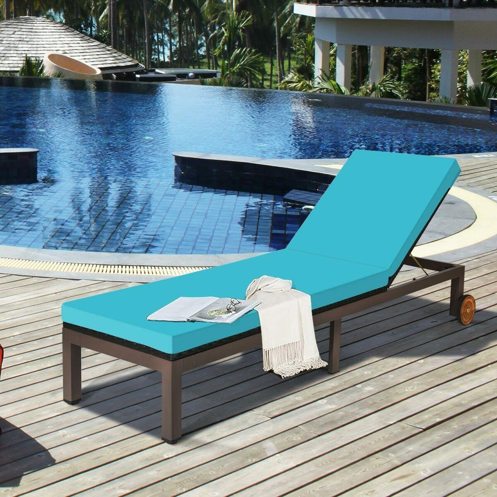 Patio Chaise Lounge Chair Outdoor Rattan Lounger Recliner Chair-Turquoise - Gallery View 1 of 12