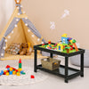 Multifunctional dark brown kids activity play table with storage, ideal for learning and building blocks in a playroom.