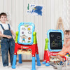 Height adjustable kids art easel with magnetic whiteboard and chalkboard, designed for creative fun and friendship.
