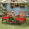 3 pcs Outdoor Patio Table Chairs Set Acacia Wood Loveseat-Red - Gallery View 1 of 13