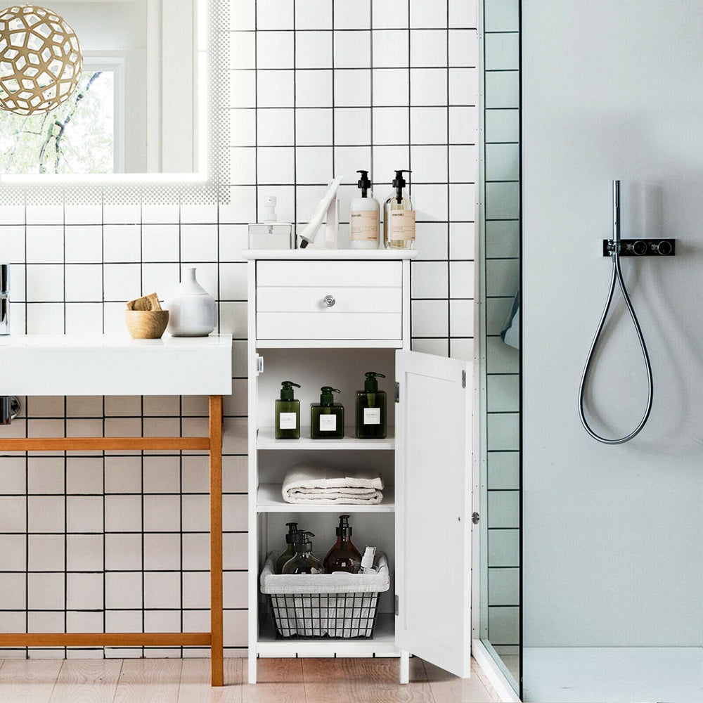 Wooden Bathroom Floor Storage Cabinet with Drawer and Shelf - Gallery View 1 of 12