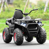 Black 12V kids electric ATV quad showcasing rugged tires and handlebars for secure and controlled driving adventures.
