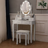 White makeup vanity dressing table set showcasing a detailed view of the four drawers and elegant design for stylish.