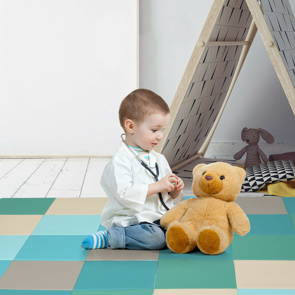 58 Inch Toddler Foam Play Mat Baby Folding Activity Floor Mat-Light Blue - Gallery View 1 of 13