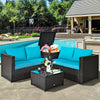 4 Pieces Outdoor Patio Rattan Furniture Set with Cushioned Loveseat and Storage Box-Turquoise - Gallery View 1 of 12