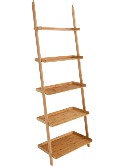 Costway 5-Tier Bamboo Ladder Bookshelf Wall-Leaning Storage Display Plant Stand 48751362 New