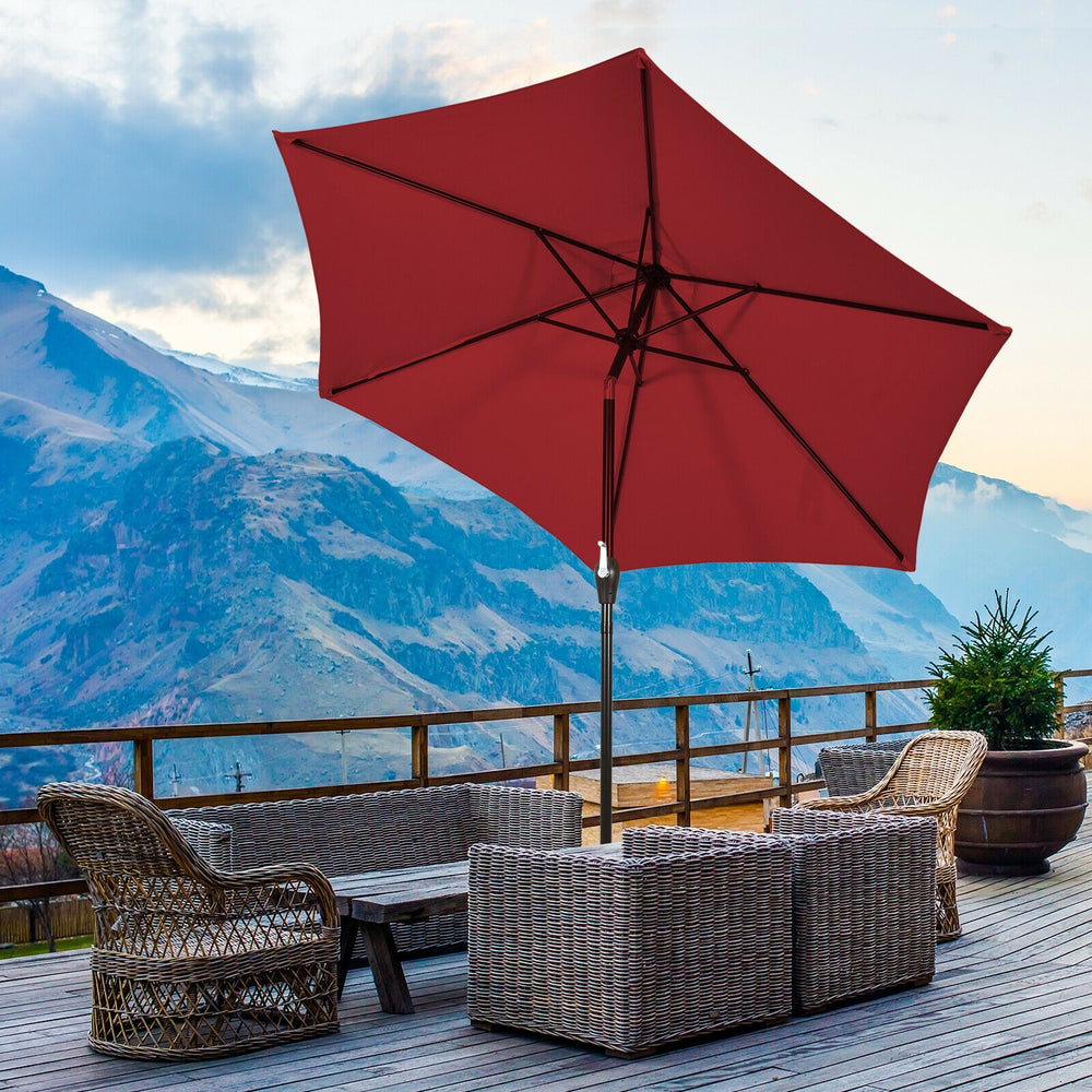 9 ft Outdoor Market Patio Table Umbrella Push Button Tilt Crank Lift-Burgundy - Gallery View 1 of 11