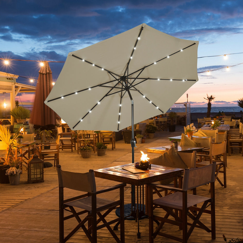 10' Solar LED Lighted Patio Market Umbrella Shade Tilt Adjustment Crank-Tan - Gallery View 1 of 12