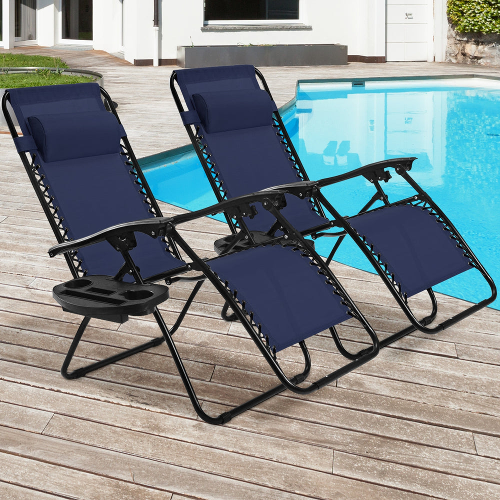 2 Pieces Folding Lounge Chair with Zero Gravity-Navy - Gallery View 1 of 10
