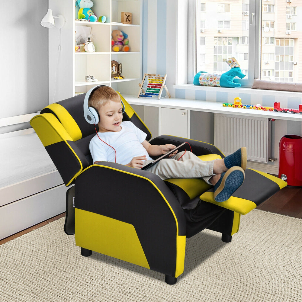 Kids Youth PU Leather Gaming Sofa Recliner with Headrest and Footrest-Yellow - Gallery View 1 of 14