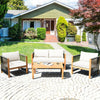 4 Pieces Acacia Wood Outdoor Patio Furniture Set with Cushions-White - Gallery View 1 of 11