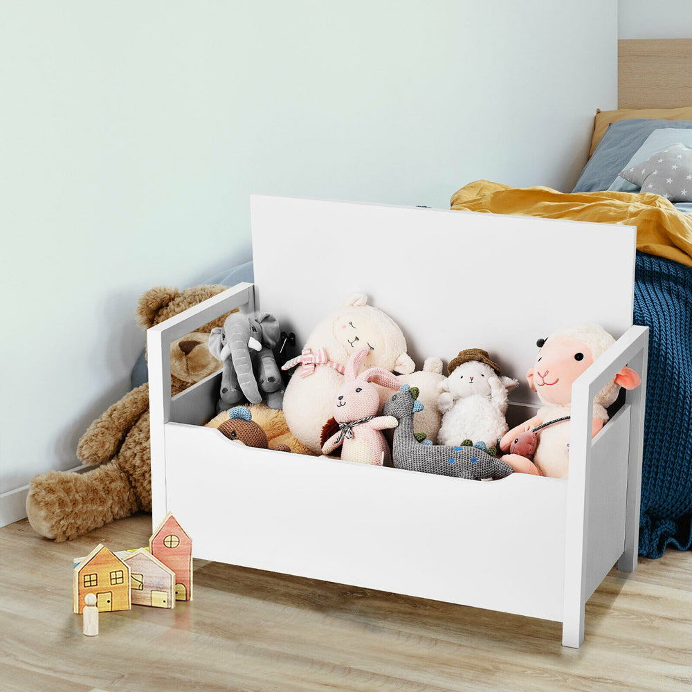 White shoe storage bench with removable cushion, featuring a spacious interior for entryway organization.