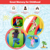 Inflatable water slide bounce house with climbing wall, slide, and splash pool for kids' summer fun and safety.