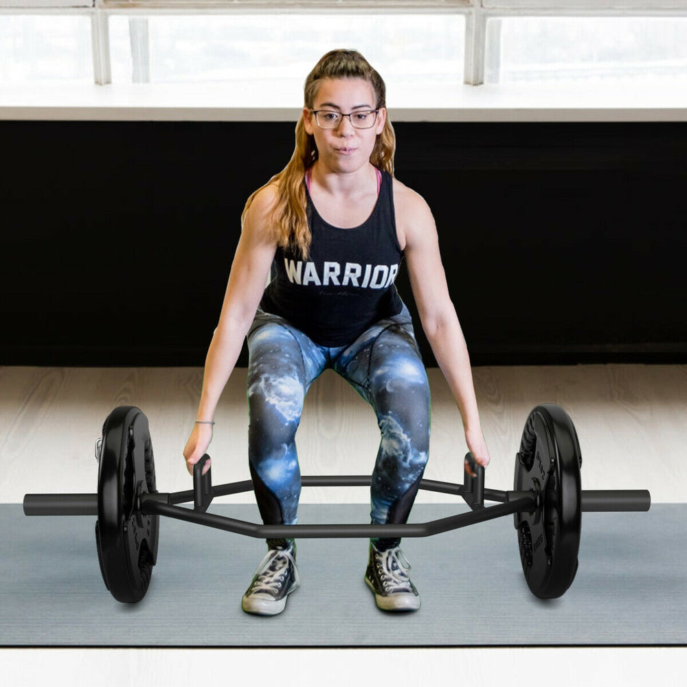 56 Inch Olympic Hexagon Deadlift Trap Bar with Folding Grips Powerlifting-Black - Gallery View 1 of 11