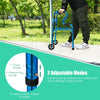 Folding wheeled stand-assist walker in blue with adjustable height and dual-tier armrests for enhanced support.