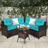 4 Pieces Outdoor Cushioned Rattan Furniture Set-Turquoise - Gallery View 1 of 12