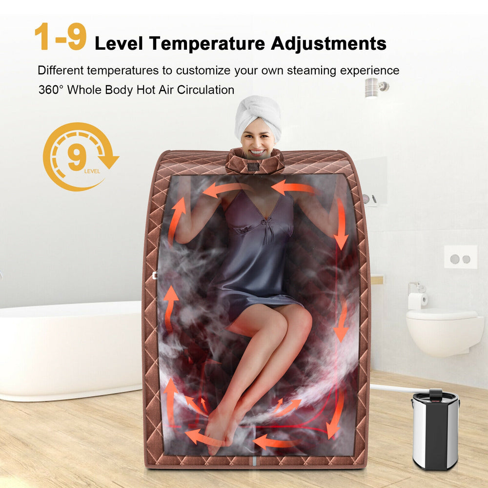 Portable personal steam sauna tent with 9-level temperature adjustments and a 3L blast-proof steamer for health care.