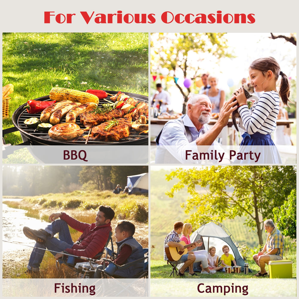 Folding camping table with storage organizer, featuring a large countertop and side tables, ideal for outdoor.