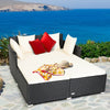 Spacious Outdoor Rattan Daybed with Upholstered Cushions and Pillows-White - Gallery View 1 of 12