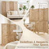 4-panel wooden room divider with palm leaf design, crafted from lightweight paulownia wood for versatile home use.