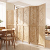 6-panel wooden room divider with palm leaf design, crafted from lightweight paulownia wood for versatile home use.