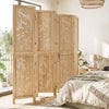 6-panel wooden room divider with palm leaf design, crafted from lightweight paulownia wood for stylish privacy in any space.