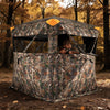 Hunting blind for 3-4 people featuring a camouflage design, adjustable windows, and lightweight, rust-resistant.