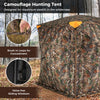 Camouflage hunting tent with 270° see-through design, noise-free sliding windows, and brush-in loops for ultimate.