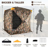 View of the 3-4 person hunting blind's sturdy wind ropes and metal stakes for reliable anchoring in outdoor conditions.