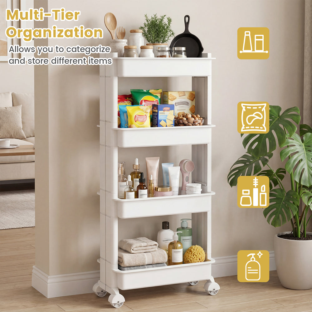 3/4-Tier Rolling Utility Cart with Detachable Trays and Smooth Wheels-4-Tier - Gallery View 1 of 10