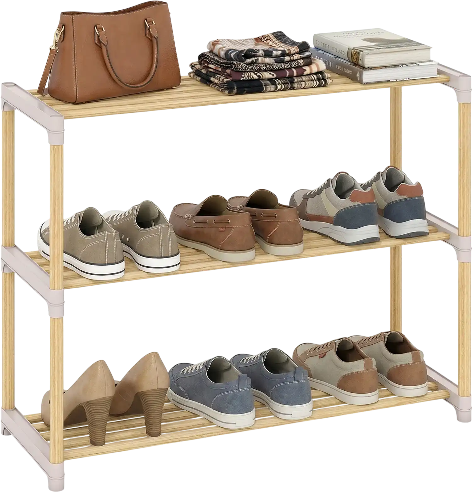 Costway Solid Wood 3/4-Tier Shoe Rack Slatted Open Shelves 37135415 New