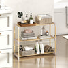 Three-tier solid wood shoe rack with slatted open shelves, featuring a natural wood finish for stylish entryway storage.