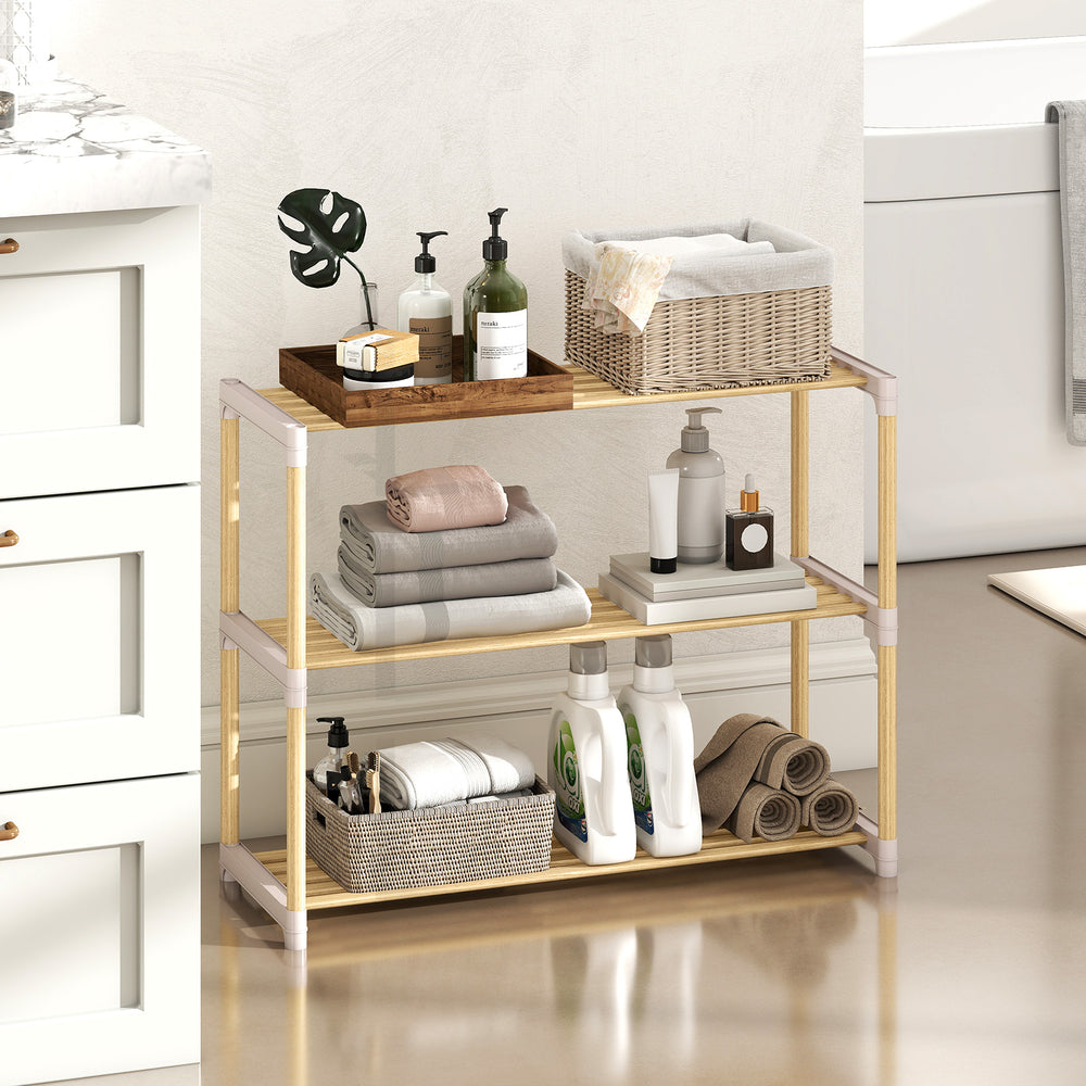 3/4-Tier Solid Wood Shoe Rack with Slatted Open Shelves-3-Tier - Gallery View 1 of 10