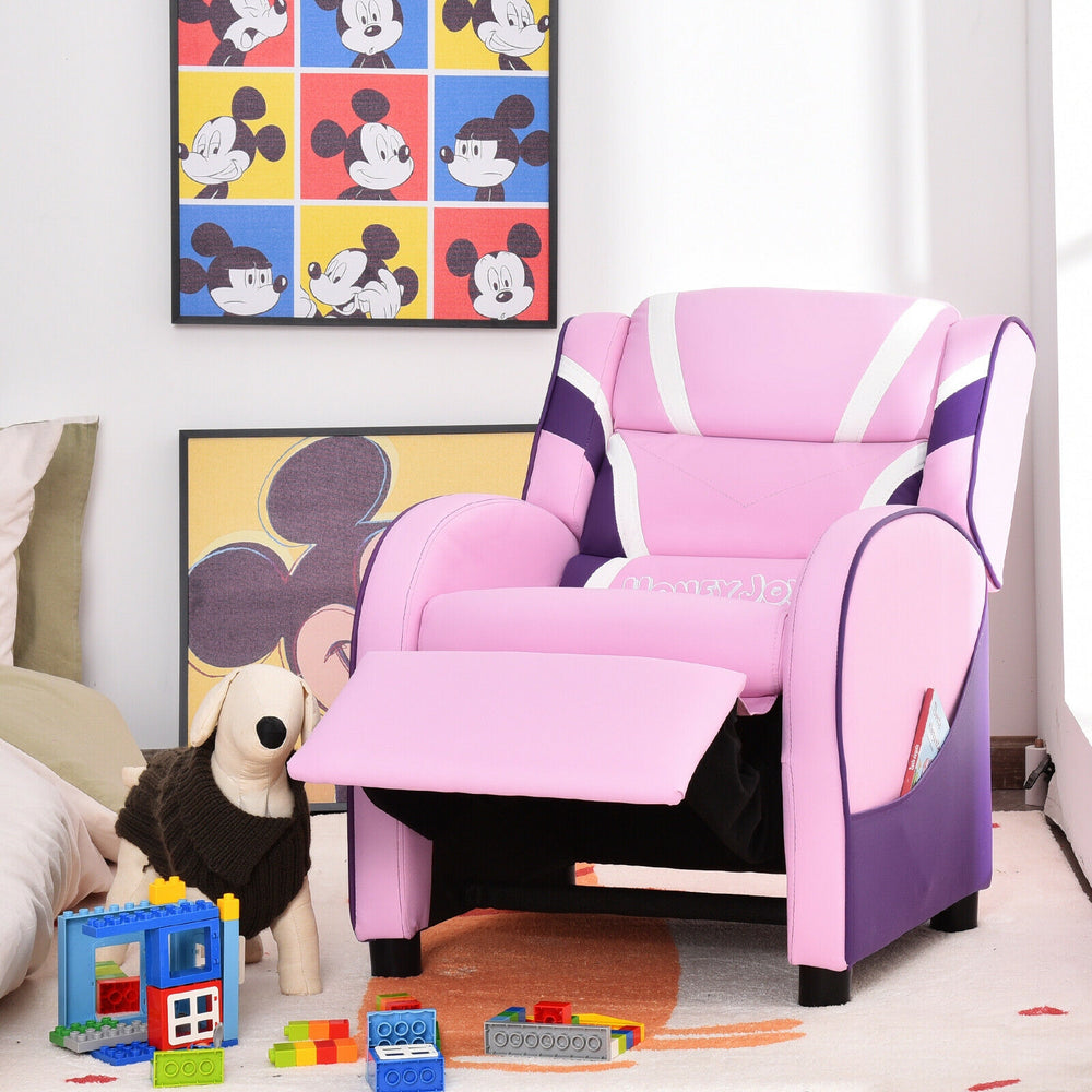 Kids Leather Recliner Chair with Side Pockets-Pink - Gallery View 1 of 12