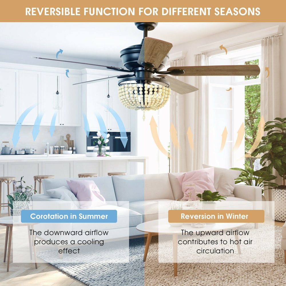 52-inch retro ceiling fan with reversible blades and remote control, ideal for medium to large rooms, enhancing home.