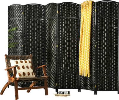 Costway 6.5' 6-Panel Weave Folding Fiber Room Divider Screen Black 62054178 New