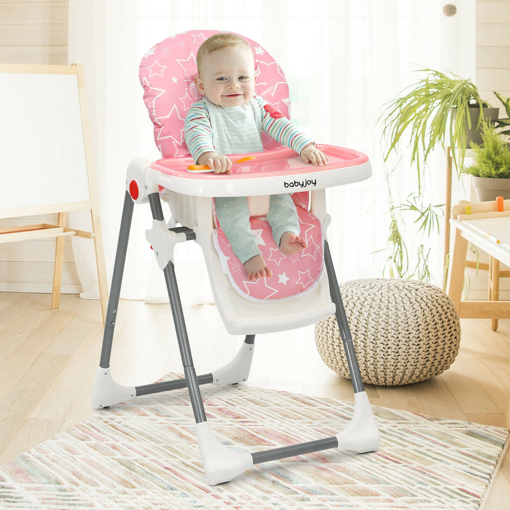 Folding Baby High Dining Chair with 6-Level Height Adjustment-Pink - Gallery View 1 of 11