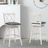 Set of 2 white swivel counter height barstools with rubberwood legs and comfortable PVC leather cushions for versatile.