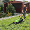Electric push lawn mower with grass bag, 13-inch cutting width, ergonomic handle, ideal for maintaining your courtyard.