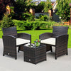 3 Pieces PE Rattan Wicker Furniture Set with Cushion Sofa Coffee Table for Garden-White - Gallery View 1 of 12