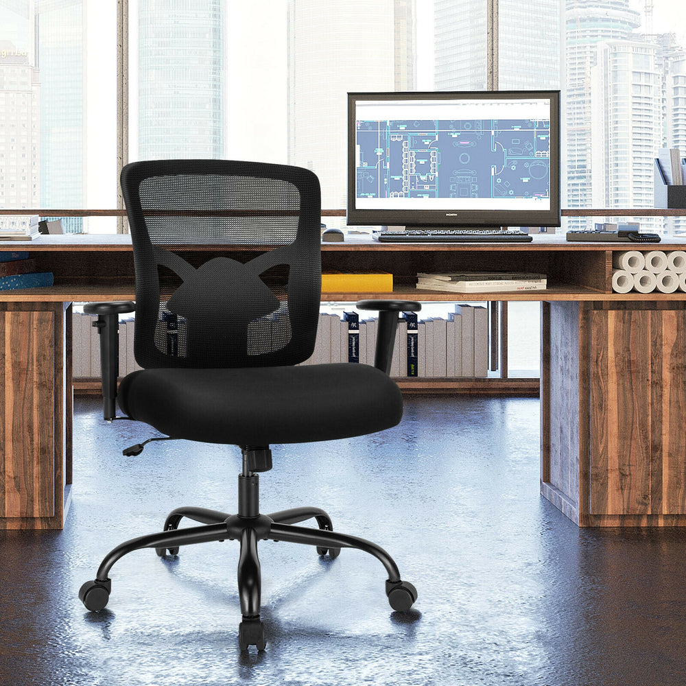 Big and tall office chair with mesh backrest, adjustable lumbar support, and 400 lbs capacity for ergonomic comfort.